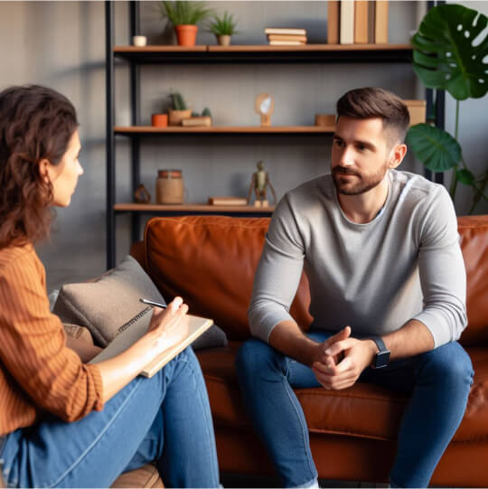 Мужчина беседует с психологом